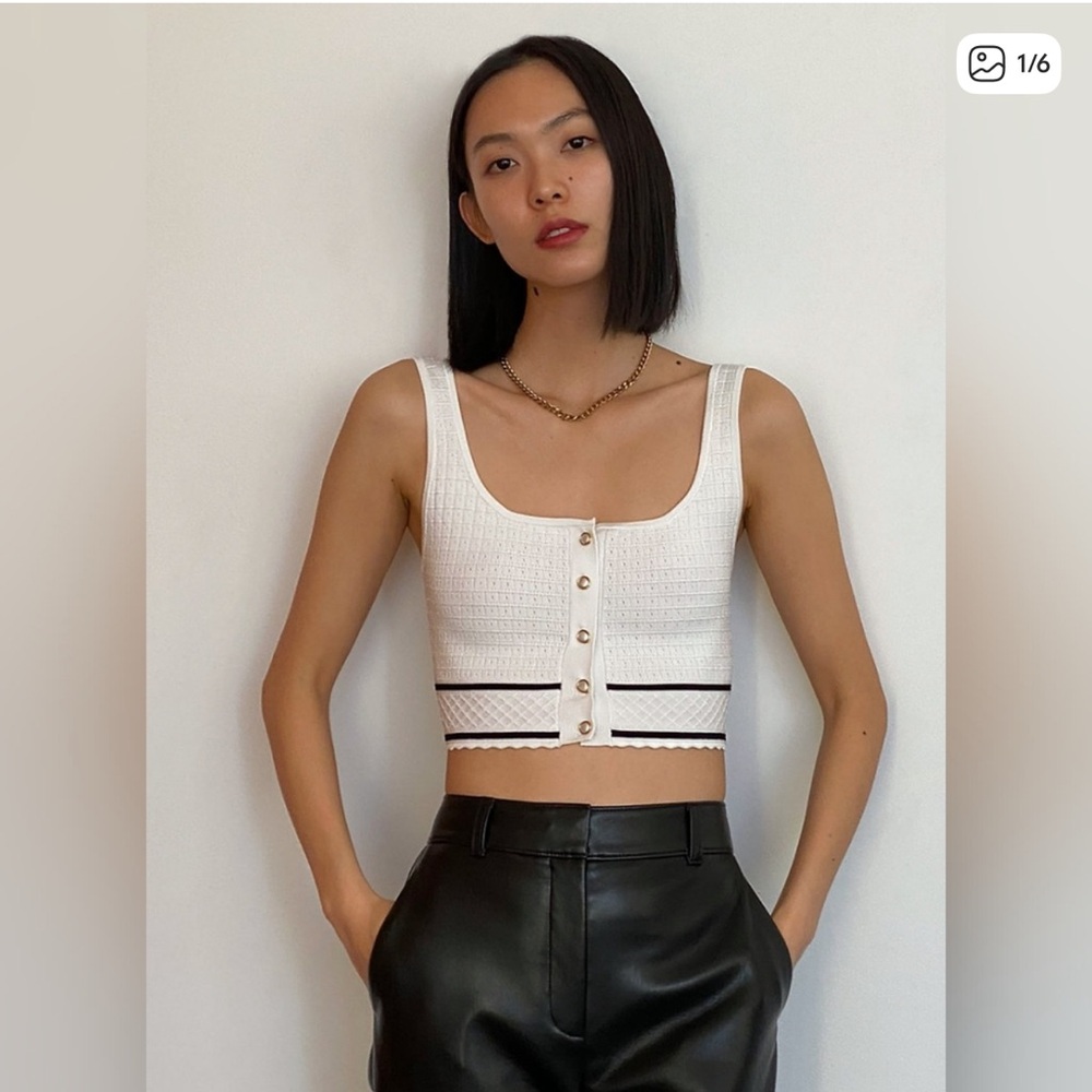 Babaton Cream Sculpt Knit Crop Top